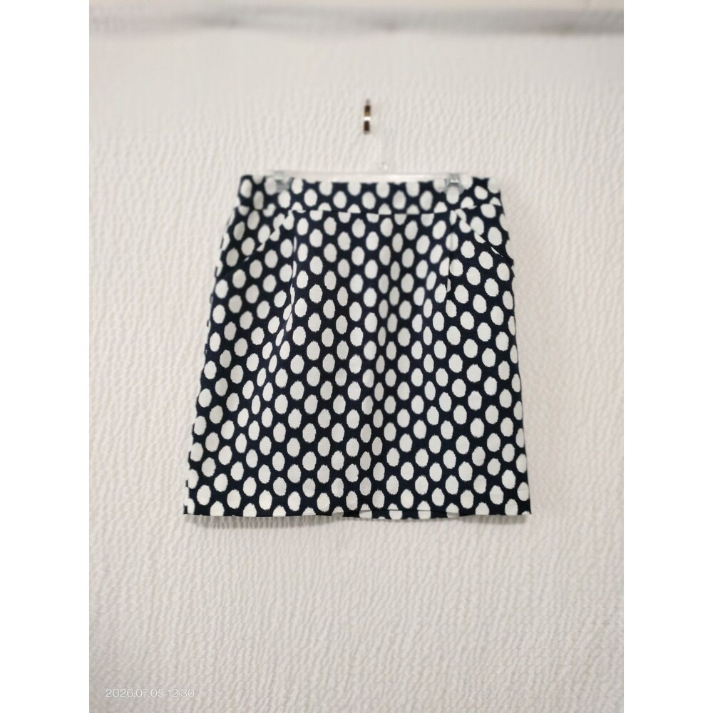 Ann Taylor Loft Skirt Above Knee Length Navy Blue Polka Dot Sz 8 Pockets Lined - Picture 1 of 10